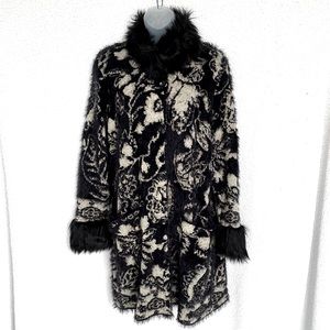 NWT Black Rivet tan & black long button-front sweater, faux fur collar & cuffs